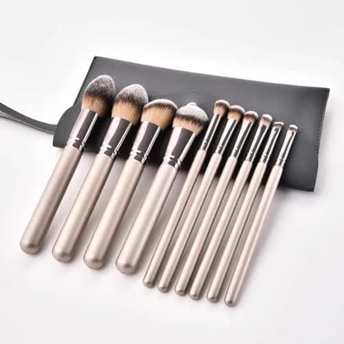 Hexue 10 pcs Champagne Gold Makeup Brush Set, 16 Brushes | Cruelty-Free Silky Synthetic Fibers thumbnail 2