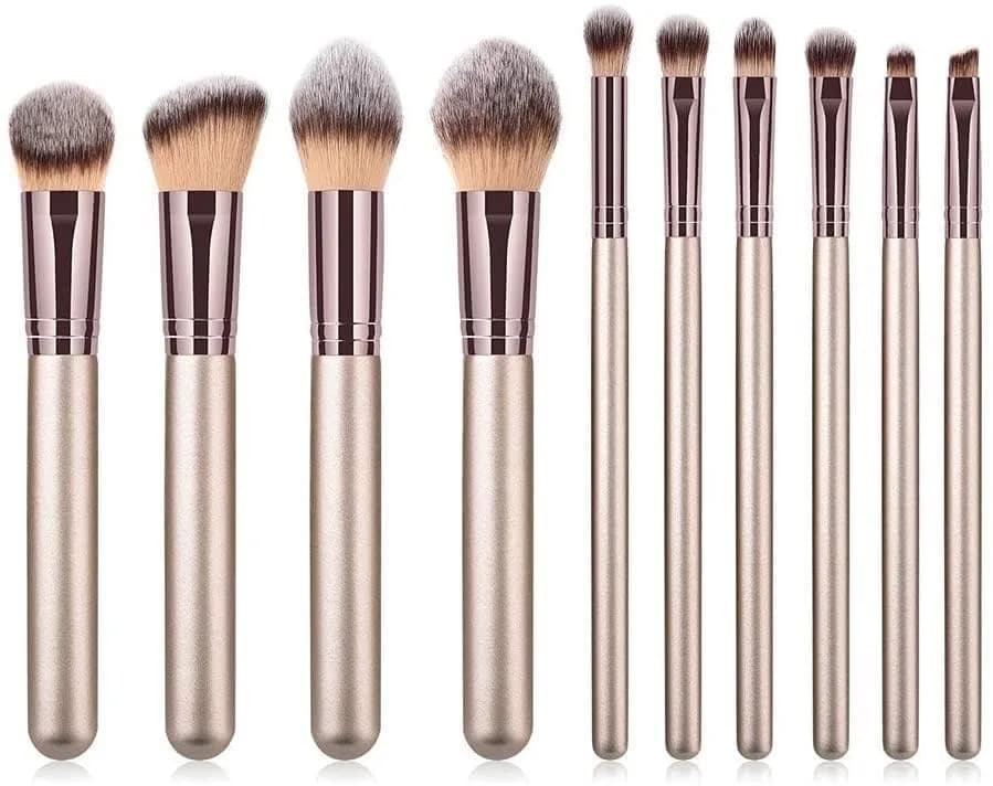 Hexue 10 pcs Champagne Gold Makeup Brush Set, 16 Brushes | Cruelty-Free Silky Synthetic Fibers thumbnail 4