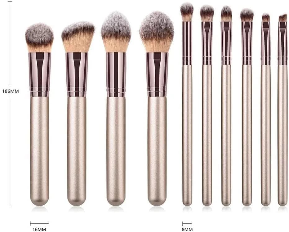 Hexue 10 pcs Champagne Gold Makeup Brush Set, 16 Brushes | Cruelty-Free Silky Synthetic Fibers thumbnail 6