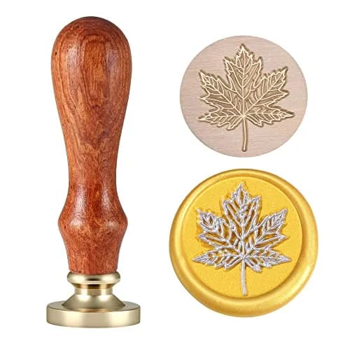 Yoption Fall Maple Leaf Wax Seal Stamp for Envelope and Invitation Seals | 25mm Diameter, Copper & Rosewood Handle thumbnail 1