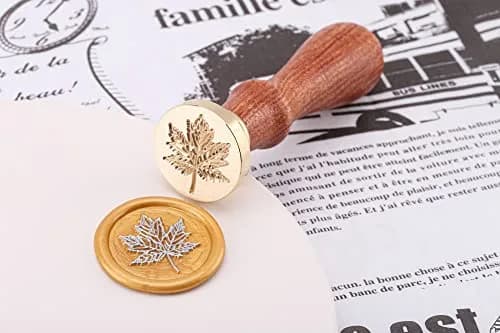 Yoption Fall Maple Leaf Wax Seal Stamp for Envelope and Invitation Seals | 25mm Diameter, Copper & Rosewood Handle thumbnail 5