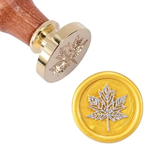 Yoption Fall Maple Leaf Wax Seal Stamp for Envelope and Invitation Seals | 25mm Diameter, Copper & Rosewood Handle thumbnail 2