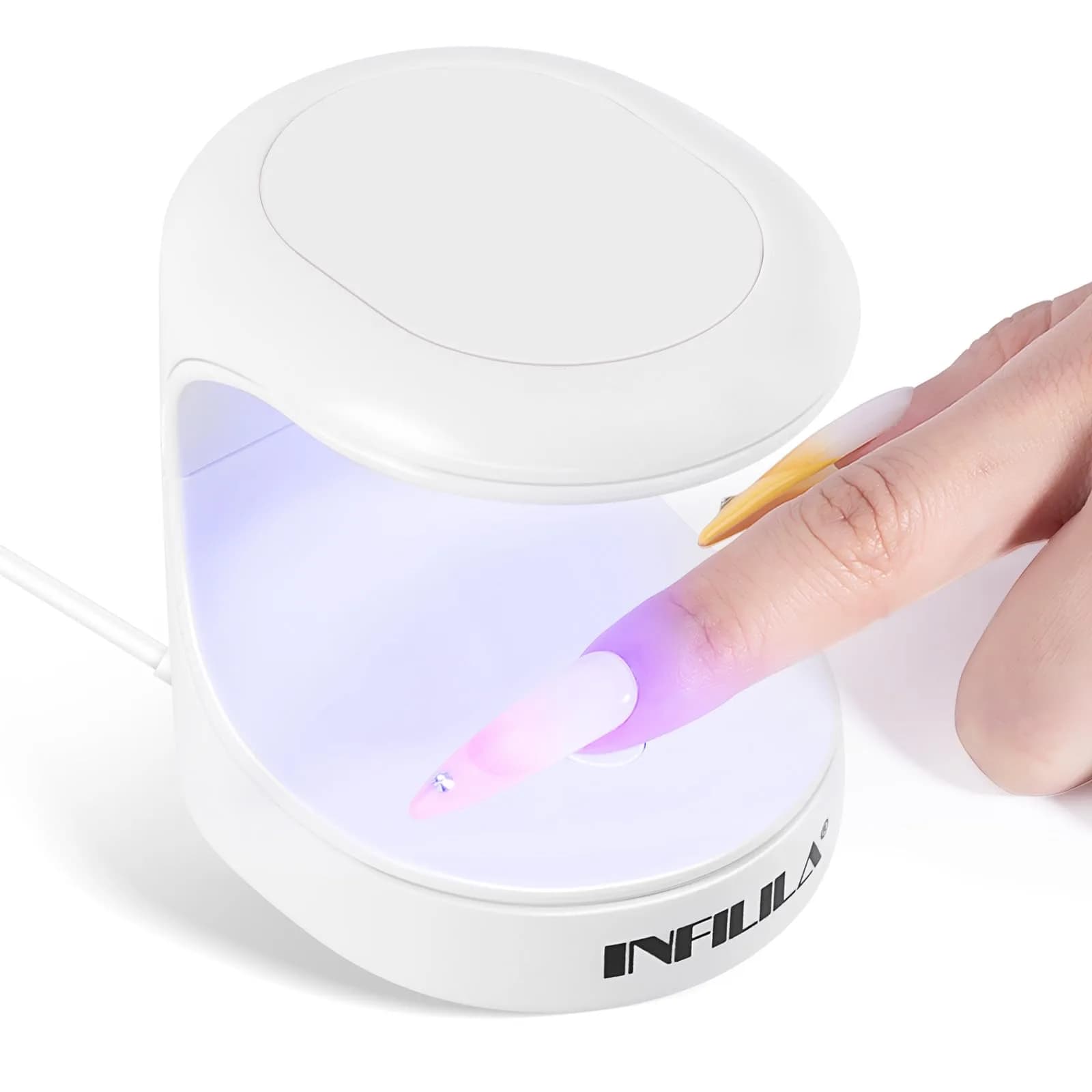 NXJ INFILILA Mini UV LED Nail Lamp 16W, Portable USB Gel Dryer | Single Finger Curing — White