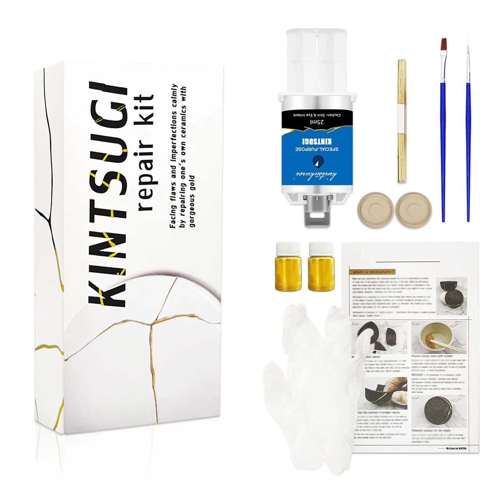 1DFAUL Kintsugi Repair Kit Gold, Japanese Kintsugi Kit for Ceramic Repair 25ml (0.84 Fl Oz) | Restore Meaningful Pottery - main product image