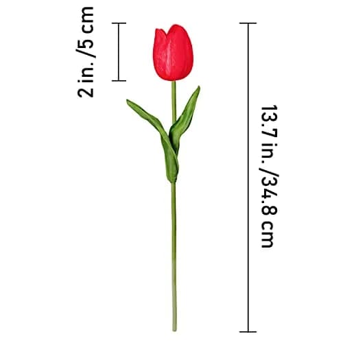 Winlyn Red 20 Pcs Artificial Tulip Flowers 34.8 cm (13.7") | Real Touch PU Blooms for Spring Decor thumbnail 3