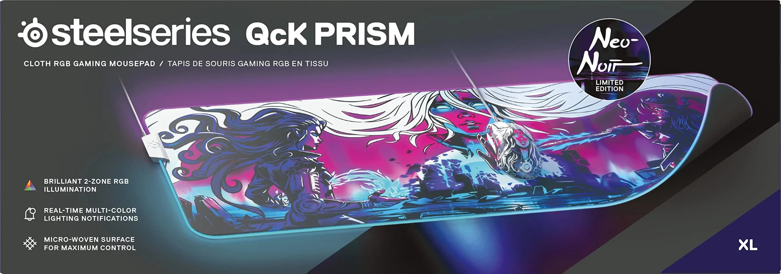 SteelSeries QcK Prism XL Gaming Mouse Pad with Neo Noir Design | Dynamic 2-Zone RGB Illumination - view 6