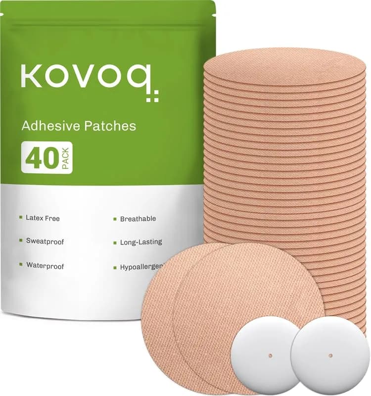 KOVOQ Freestyle Libre 2 & Plus Sensor Covers with Hardshell - 40 Patches + 2 Covers (Tan) | Waterproof & Hypoallergenic - main product image
