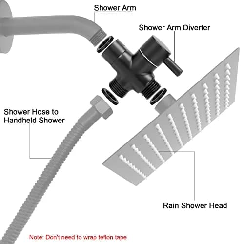 NearMoon Solid Brass G1/2" Shower Arm All Metal Universal 3-Way Diverter Valve for Handheld and Fixed Head, Replacement Component Adapter (Matte Black) | Durable Brass thumbnail 3
