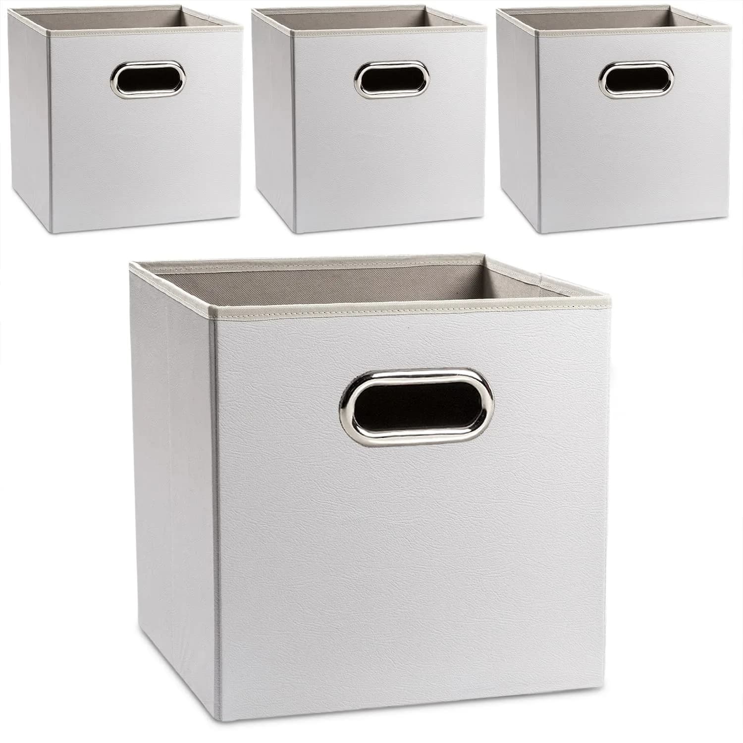 PRANDOM Leather Foldable Cube Storage Bins 11x11 inch | Space-Saving Organizer for Shelves & Closet (28cm x 28cm x 28cm)