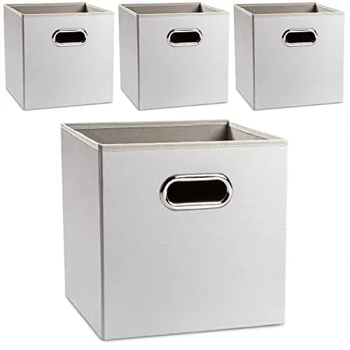 PRANDOM Leather Foldable Cube Storage Bins 11x11 inch | Space-Saving Organizer for Shelves & Closet (28cm x 28cm x 28cm) thumbnail 1