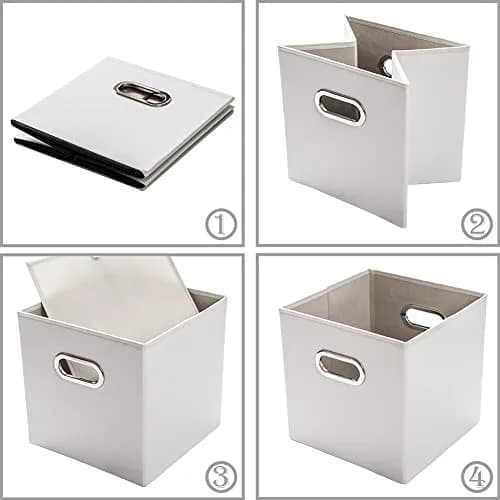PRANDOM Leather Foldable Cube Storage Bins 11x11 inch | Space-Saving Organizer for Shelves & Closet (28cm x 28cm x 28cm) thumbnail 5