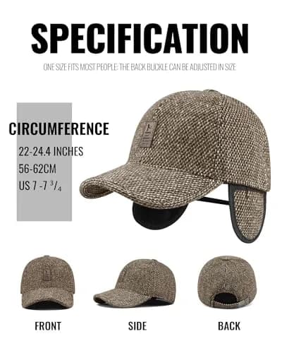CLAPE Winter Baseball Cap with Folding Earmuffs | Soft Cotton, Unisex, One Size, Coffee thumbnail 7