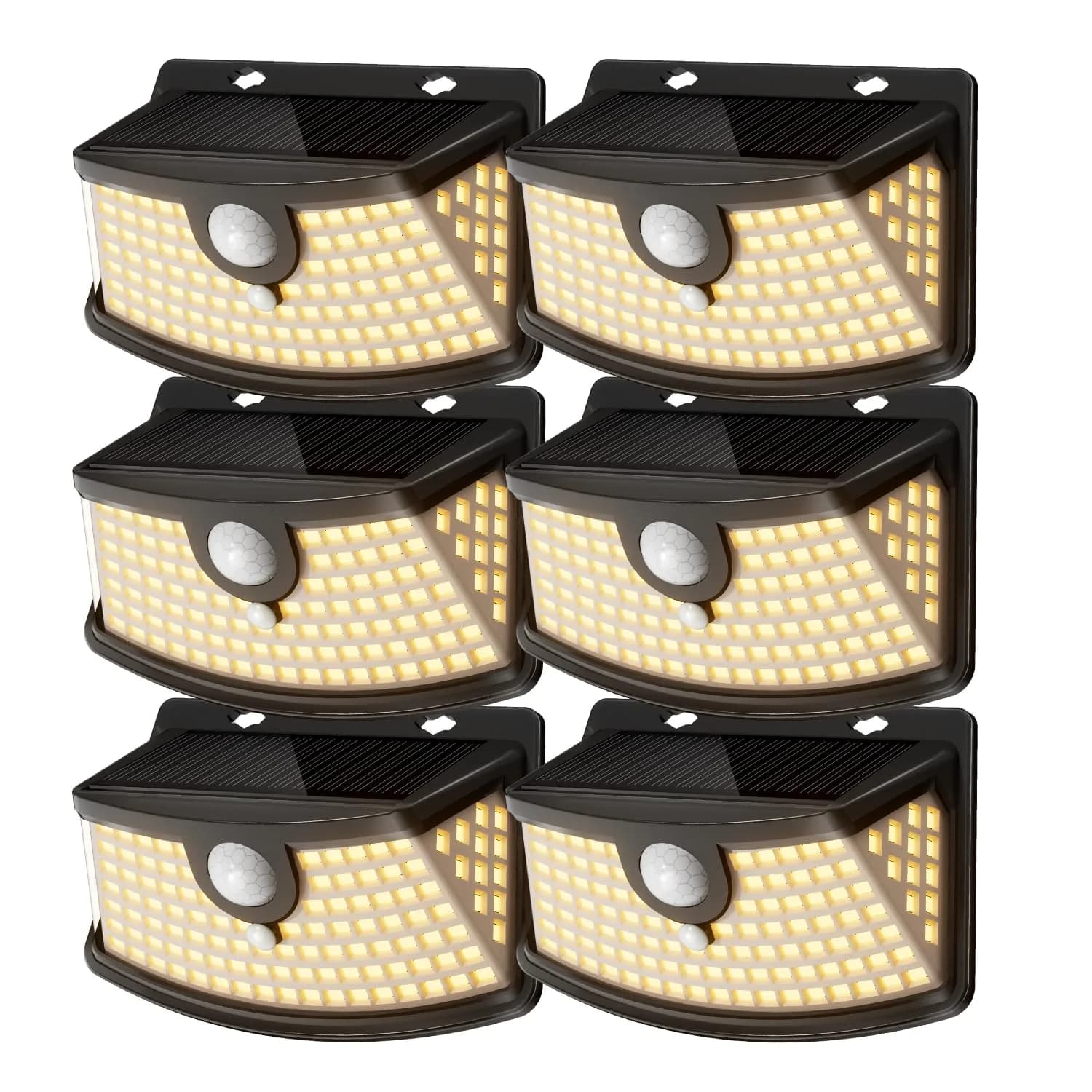 Aootek Solar Motion Sensor Lights Outdoor 120 LEDs | Waterproof, 6 Pack, Black — Black-Warm