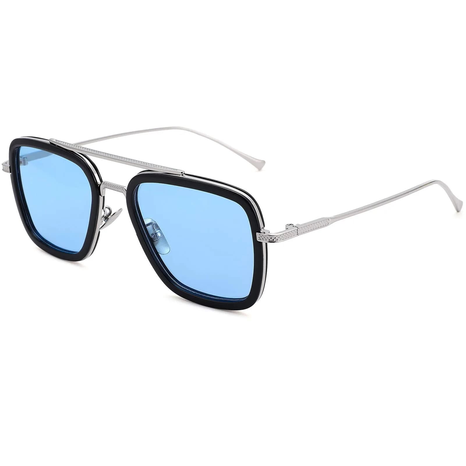 NULOOQ Tony Stark Spider-Man Themed Polarized Aviator Sunglasses - Silver/Blue Gradient Lens - main product image
