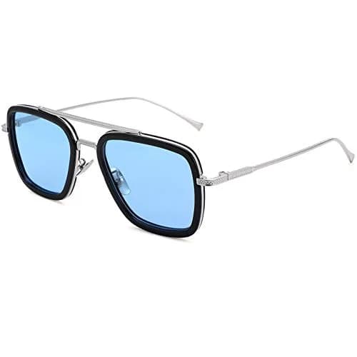 NULOOQ Tony Stark Spider-Man Themed Polarized Aviator Sunglasses - Silver/Blue Gradient Lens thumbnail 1