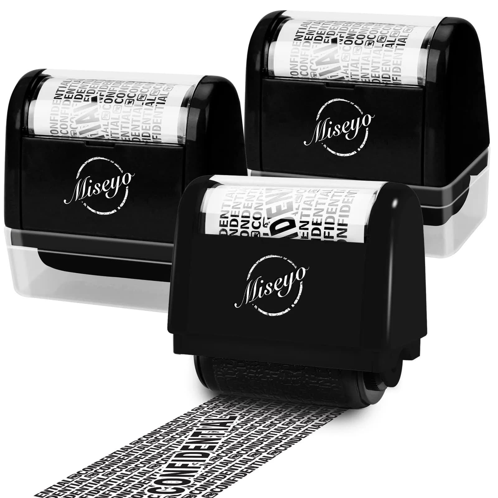 Miseyo Wide Roller Stamp Identity Theft Stamp 1.5 Inch | Privacy & Confidentiality — Black