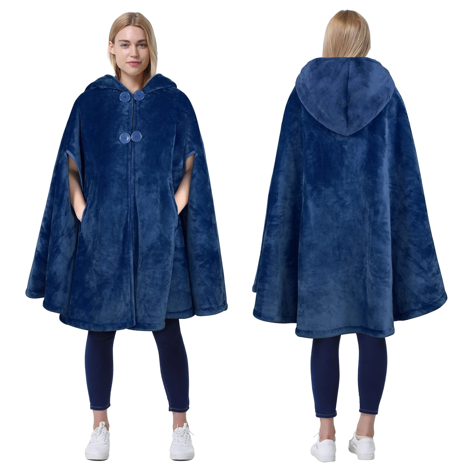 Catalonia Women's Hooded Poncho Cape, Oversized Sherpa Fleece Cloak Coat | Versatile Winter Wear for Adults & Teens