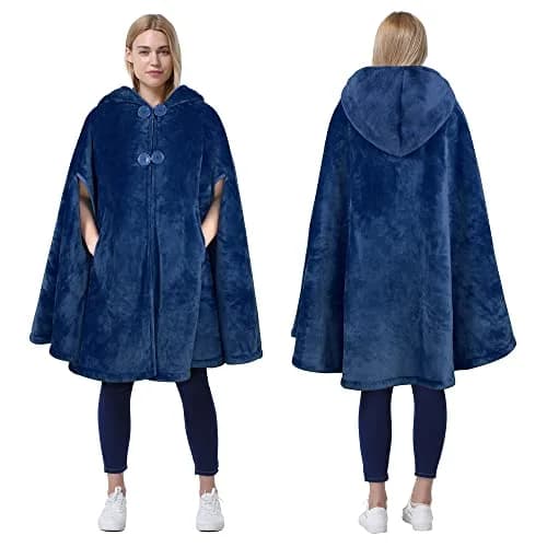 Catalonia Women's Hooded Poncho Cape, Oversized Sherpa Fleece Cloak Coat | Versatile Winter Wear for Adults & Teens thumbnail 1