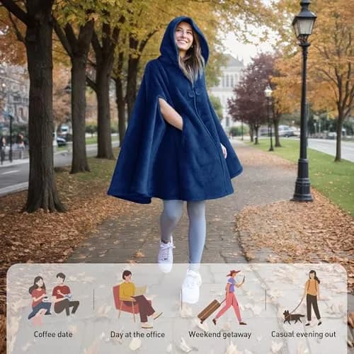Catalonia Women's Hooded Poncho Cape, Oversized Sherpa Fleece Cloak Coat | Versatile Winter Wear for Adults & Teens thumbnail 4