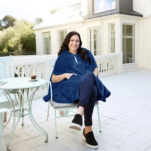 Catalonia Women's Hooded Poncho Cape, Oversized Sherpa Fleece Cloak Coat | Versatile Winter Wear for Adults & Teens thumbnail 2