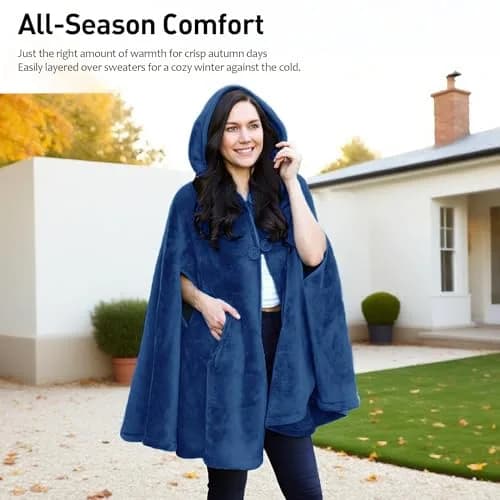 Catalonia Women's Hooded Poncho Cape, Oversized Sherpa Fleece Cloak Coat | Versatile Winter Wear for Adults & Teens thumbnail 3