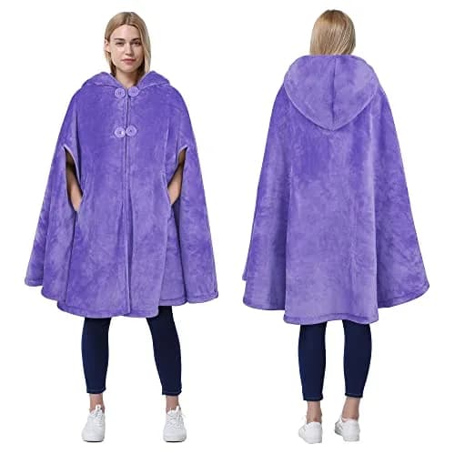 Catalonia Women's Hooded Poncho Cape, Oversized Sherpa Fleece Cloak Coat | Versatile Winter Wear thumbnail 1