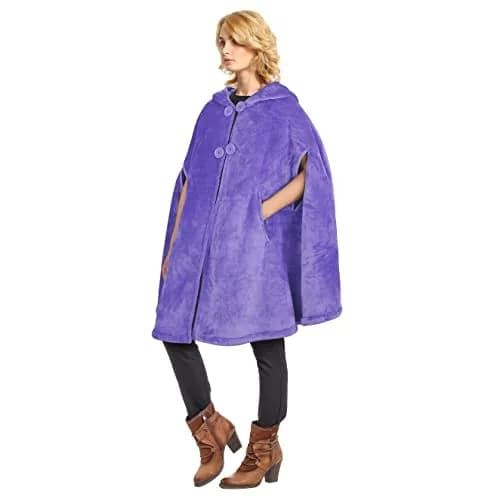 Catalonia Women's Hooded Poncho Cape, Oversized Sherpa Fleece Cloak Coat | Versatile Winter Wear thumbnail 7