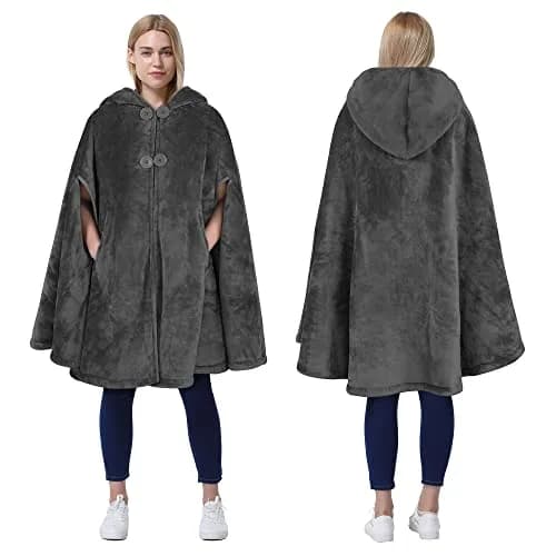 Catalonia Women's Hooded Poncho Cape, Oversized Sherpa Fleece Cloak Coat | Cozy Winter Wear for Women thumbnail 1
