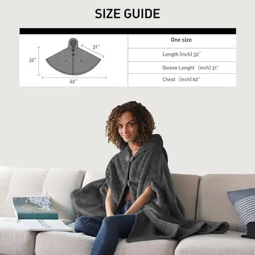 Catalonia Women's Hooded Poncho Cape, Oversized Sherpa Fleece Cloak Coat | Cozy Winter Wear for Women thumbnail 6
