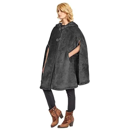 Catalonia Women's Hooded Poncho Cape, Oversized Sherpa Fleece Cloak Coat | Cozy Winter Wear for Women thumbnail 7