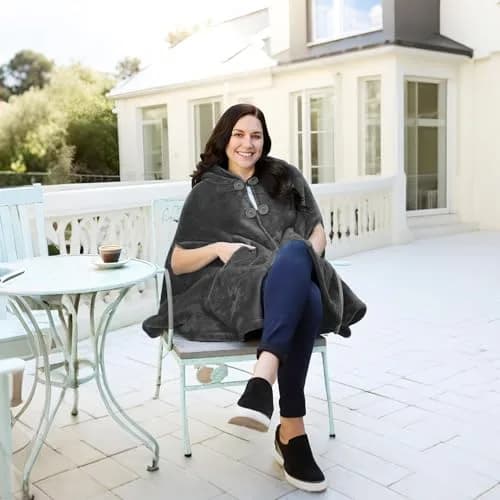 Catalonia Women's Hooded Poncho Cape, Oversized Sherpa Fleece Cloak Coat | Cozy Winter Wear for Women thumbnail 2