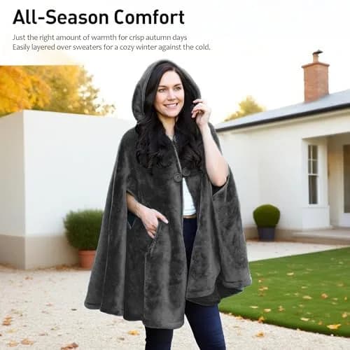 Catalonia Women's Hooded Poncho Cape, Oversized Sherpa Fleece Cloak Coat | Cozy Winter Wear for Women thumbnail 3