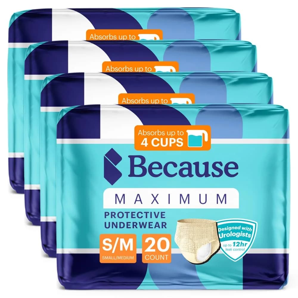 Because Premium Maximum Plus Adult Incontinence Underwear for Women | Heavy Absorbency, Discreet Fit, 80 Count — Beige