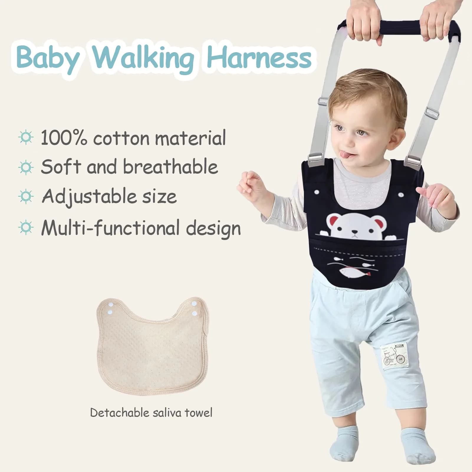 Ocanoiy Baby Walking Harness Handheld Baby Walker Assistant Belt with Detachable Crotch, Dark Blue, 9-24 Months - view 7