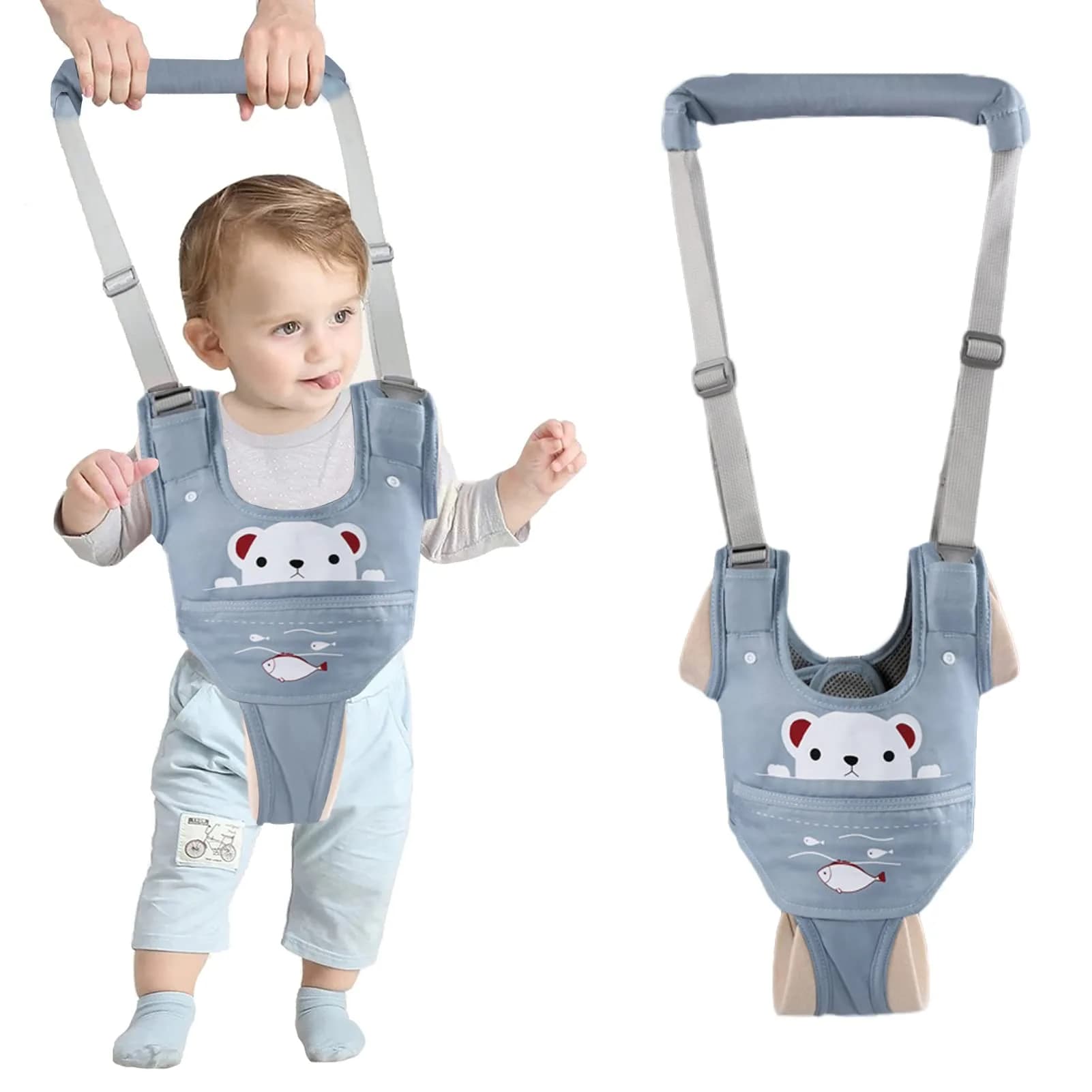 Ocanoiy Baby Walking Harness Handheld Baby Walker Assistant Belt Blue | Adjustable Cotton Mesh for 9-24 Month Toddlers - main product image
