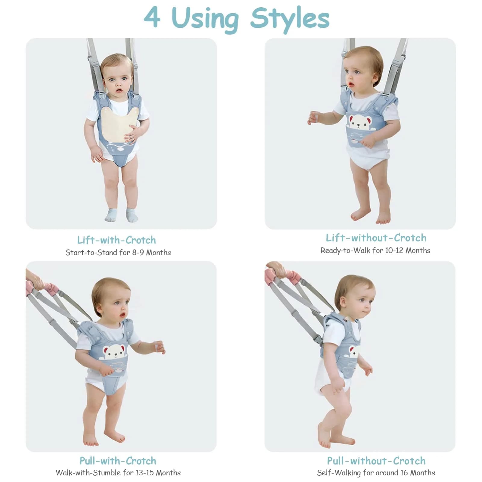 Ocanoiy Baby Walking Harness Handheld Baby Walker Assistant Belt Blue | Adjustable Cotton Mesh for 9-24 Month Toddlers - view 5