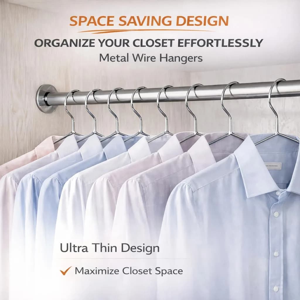 PulGos Heavy Duty Stainless Steel Clothes Hangers with Notches, 17 Inch Silver Metal Wire Hanger Pack of 12 | Organize Your Wardrobe Efficiently - view 5