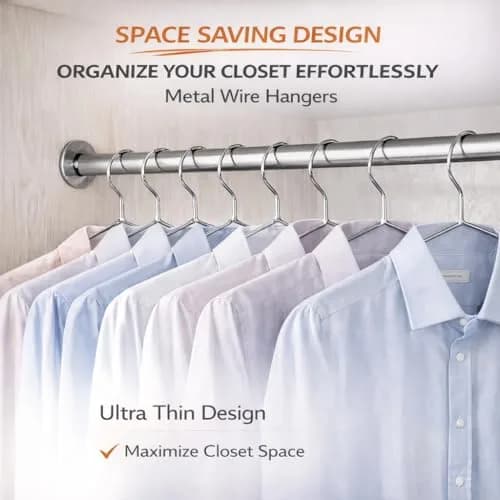 PulGos Heavy Duty Stainless Steel Clothes Hangers with Notches, 17 Inch Silver Metal Wire Hanger Pack of 12 | Organize Your Wardrobe Efficiently thumbnail 5