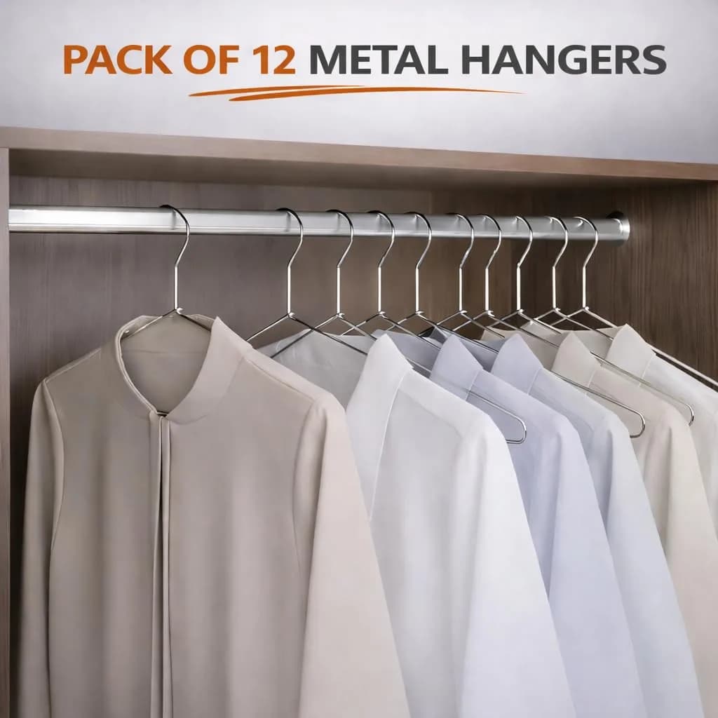 PulGos Heavy Duty Stainless Steel Clothes Hangers with Notches, 17 Inch Silver Metal Wire Hanger Pack of 12 | Organize Your Wardrobe Efficiently - view 6