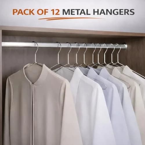 PulGos Heavy Duty Stainless Steel Clothes Hangers with Notches, 17 Inch Silver Metal Wire Hanger Pack of 12 | Organize Your Wardrobe Efficiently thumbnail 6