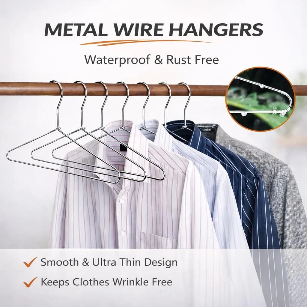 PulGos Heavy Duty Stainless Steel Clothes Hangers with Notches, 17 Inch Silver Metal Wire Hanger Pack of 12 | Organize Your Wardrobe Efficiently - view 2