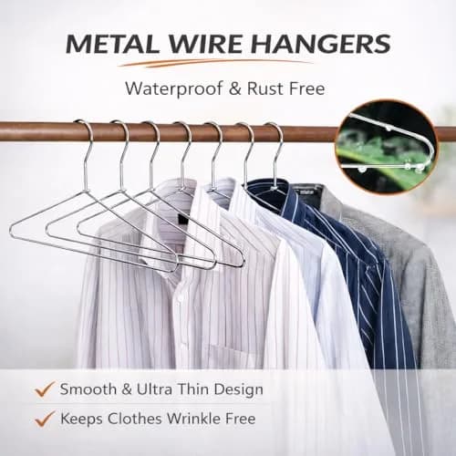 PulGos Heavy Duty Stainless Steel Clothes Hangers with Notches, 17 Inch Silver Metal Wire Hanger Pack of 12 | Organize Your Wardrobe Efficiently thumbnail 2