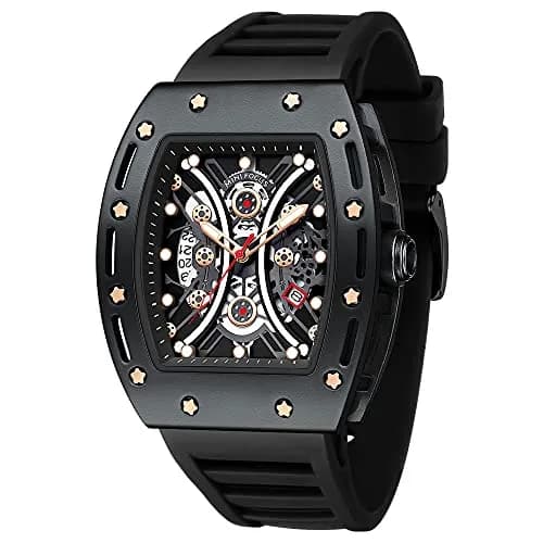 AIMES Men’s Black Skeleton Tonneau Watch | 41.8mm Quartz, Water-Resist 30M thumbnail 1