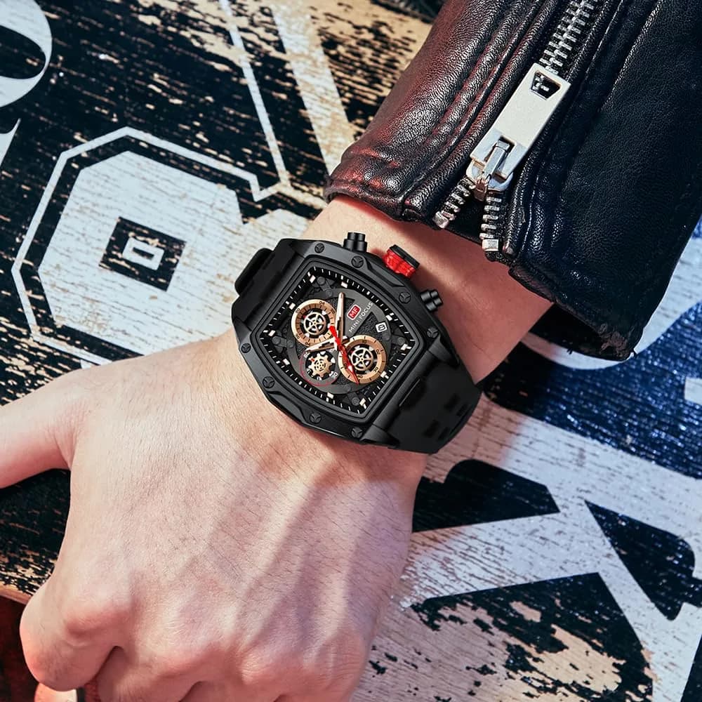 AIMES Men's Black Tonneau Watch 41.8mm | Luxury Skeleton Dial Quartz - view 3