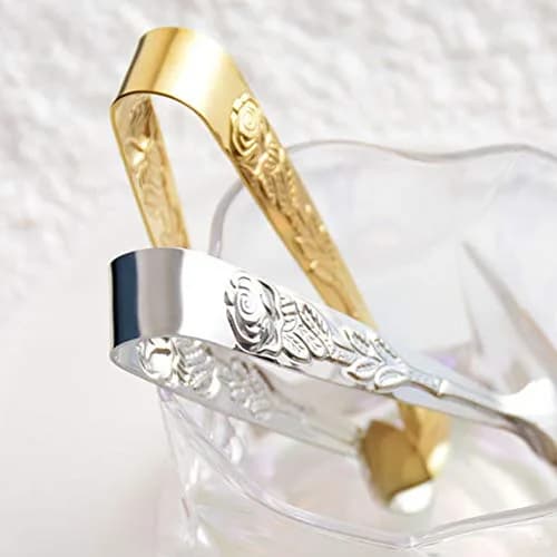 Saycker Mini Serving Tongs 4Inch Rose Pattern Stainless Steel Gold | Small Ice & Sugar Cube Tongs thumbnail 4
