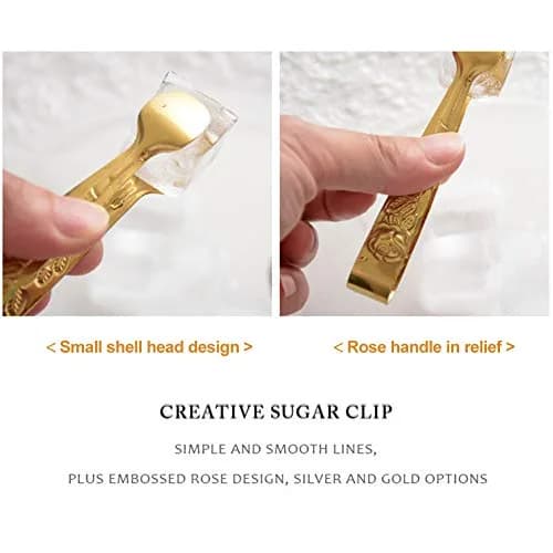 Saycker Mini Serving Tongs 4Inch Rose Pattern Stainless Steel Gold | Small Ice & Sugar Cube Tongs thumbnail 5