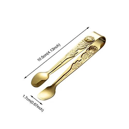 Saycker Mini Serving Tongs 4Inch Rose Pattern Stainless Steel Gold | Small Ice & Sugar Cube Tongs thumbnail 7