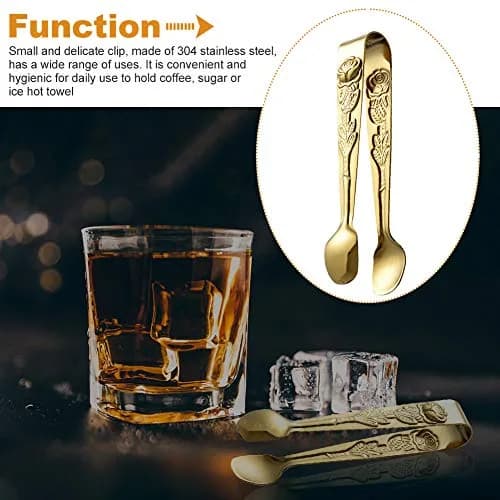 Saycker Mini Serving Tongs 4Inch Rose Pattern Stainless Steel Gold | Small Ice & Sugar Cube Tongs thumbnail 3