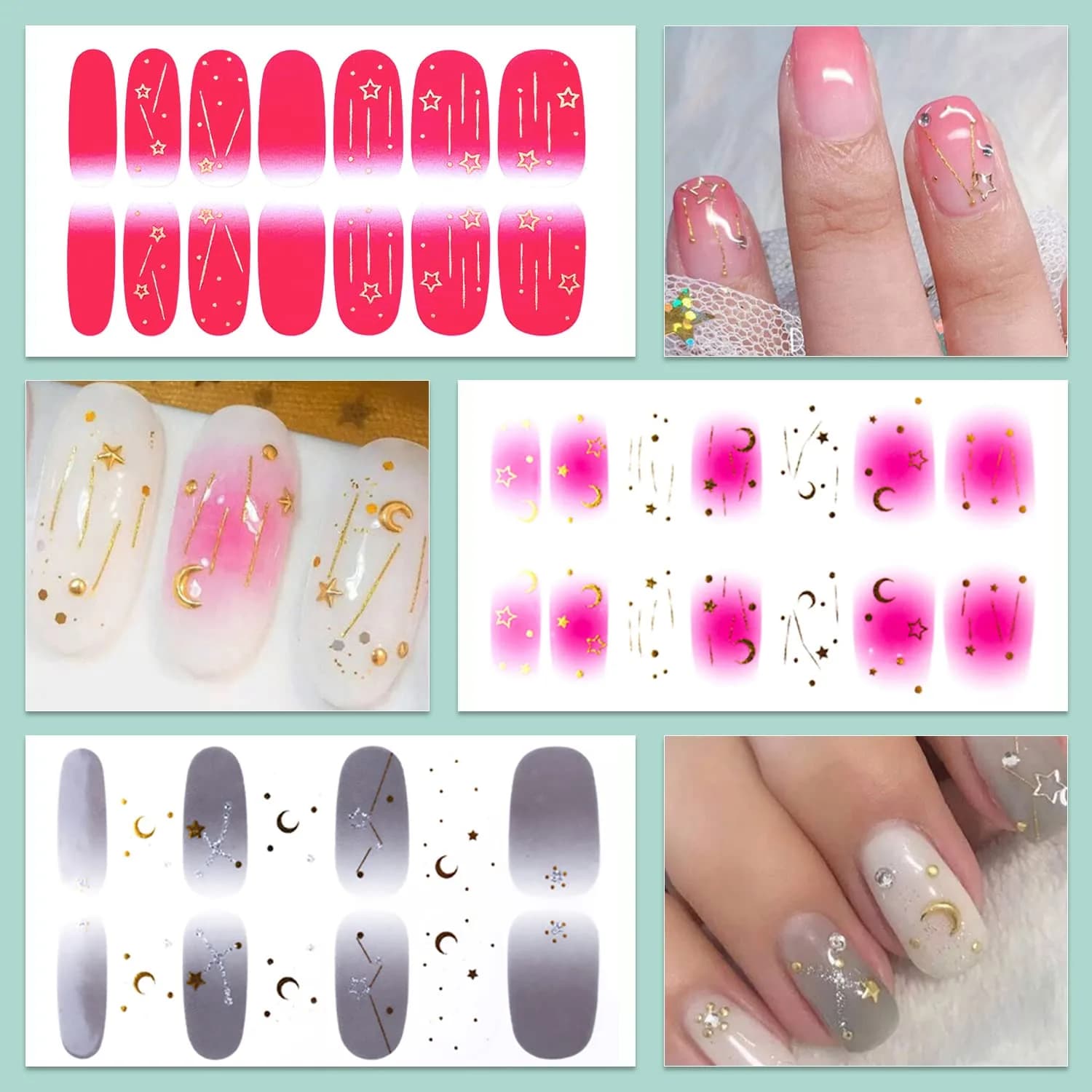 WOKOTO Moon Stars Nail Polish Strips 20 Sheets | Gradient Nail Stickers for Women - view 5