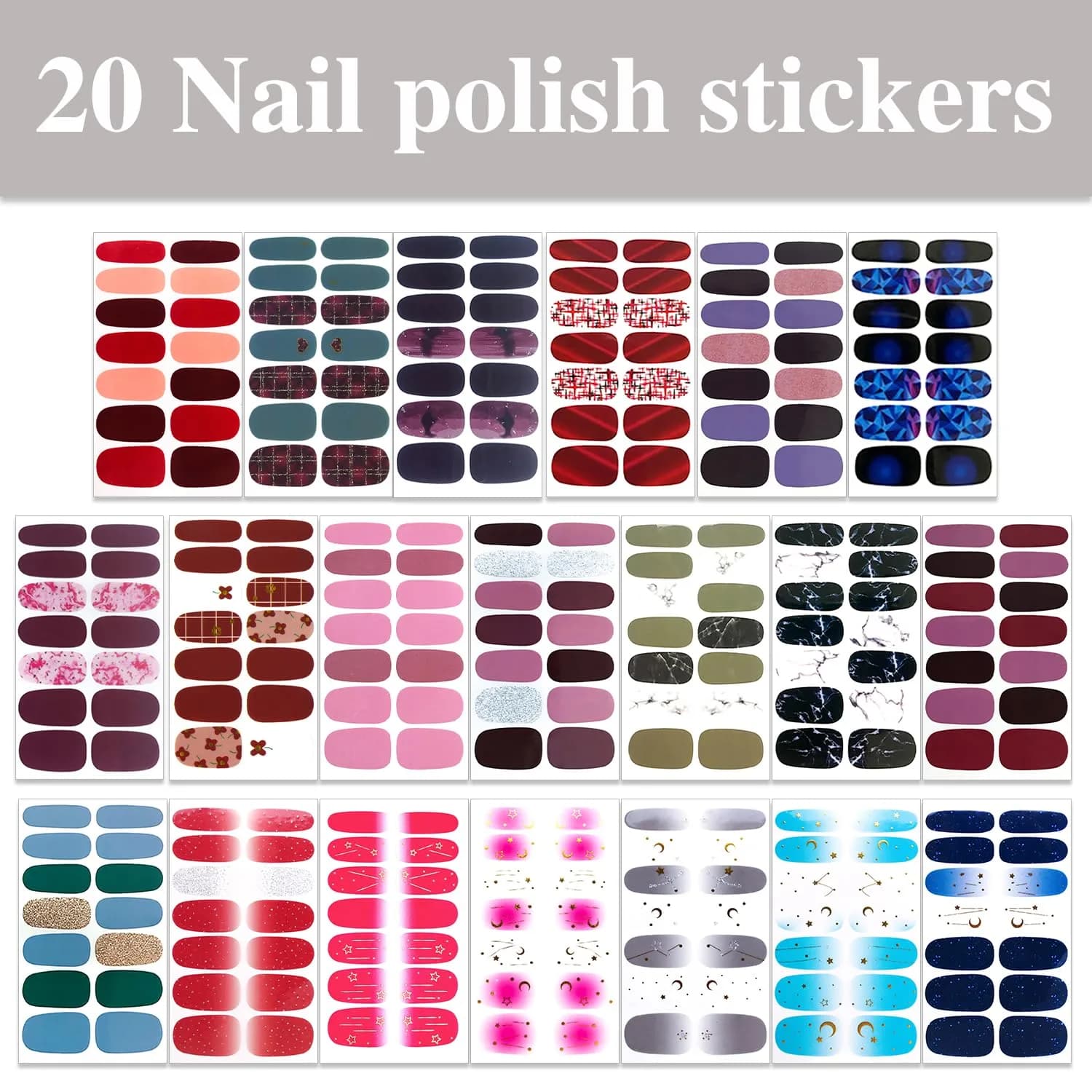 WOKOTO Moon Stars Nail Polish Strips 20 Sheets | Gradient Nail Stickers for Women - view 2